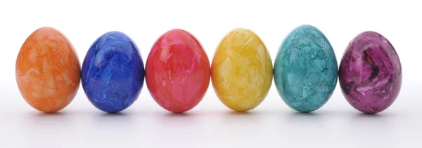 Row colorful painted easter eggs — Stock Photo, Image