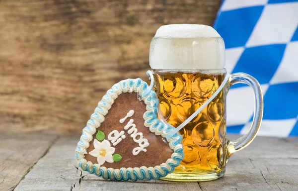 Big glass filled with Bavarian lager beer — Stock Photo, Image