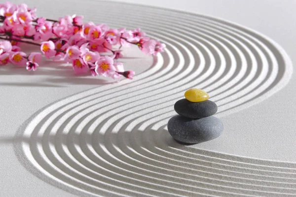 Japanese Zen garden of tranquility with stone in textured sand — Stock Photo, Image