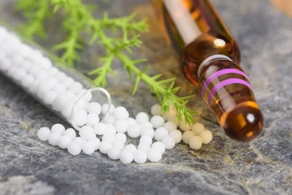 Medicina alternativa con pillole a base di erbe e omeopatiche — Foto Stock