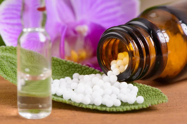 Альтернативная медицина с травяными и гомеопатическими таблетками — стоковое фото