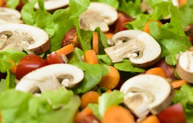 Mantarlı taze yeşil salata.