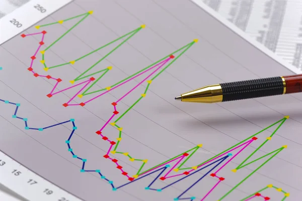 Pencil laying on financial business chart — Stock Photo, Image