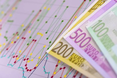 banknotların üzerinde hisse senedi piyasasının grafik döşeme Avrupa para birimi