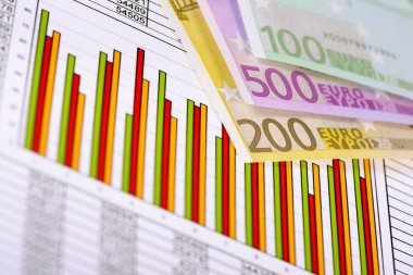 banknotların üzerinde hisse senedi piyasasının grafik döşeme Avrupa para birimi