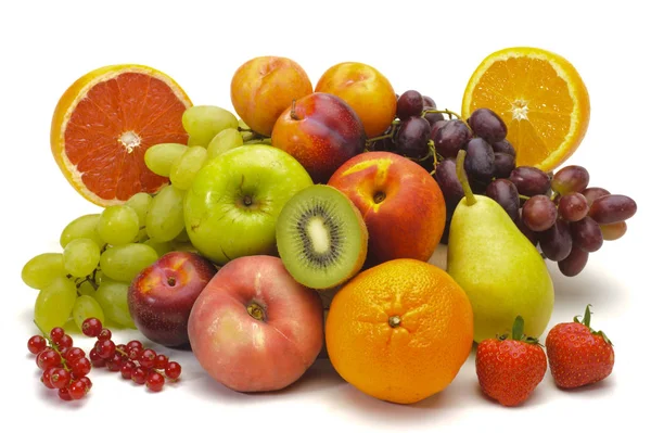 Arrangement of fresh fruits from market and isolated over white — Stock Photo, Image