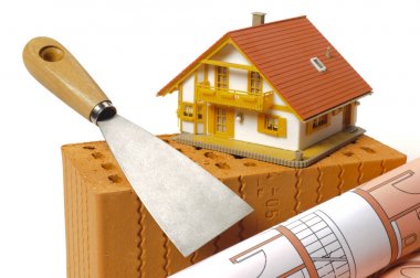 Tuğla, araçlar, plan ve model ev ev yapımı