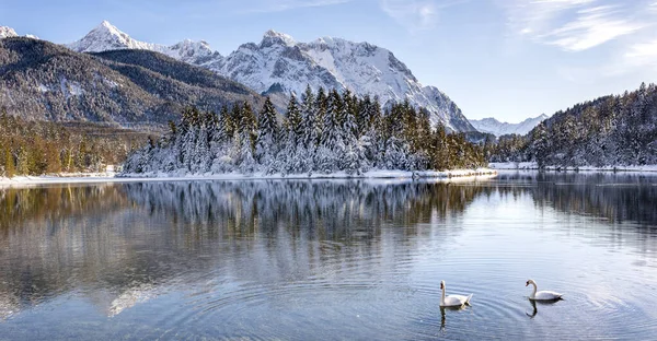 panoramic scene in Bavarian mountains at winter
