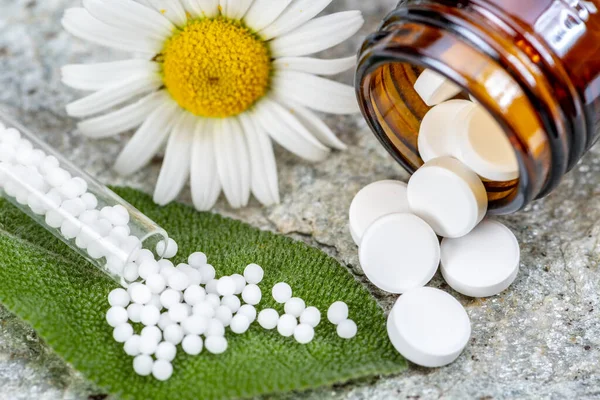 Alternatieve Geneeskunde Met Kruiden Homeopathische Pillen — Stockfoto