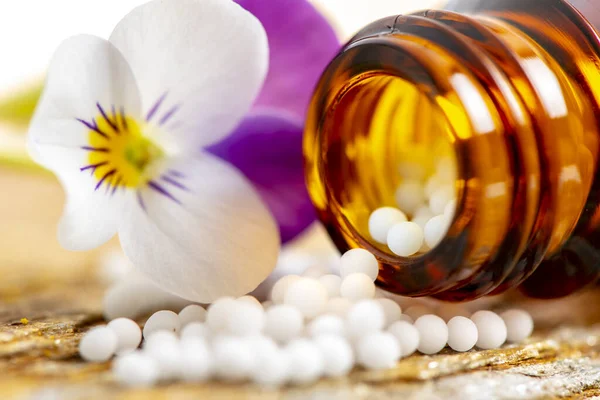 Alternatieve Geneeskunde Met Kruiden Homeopathische Pillen — Stockfoto