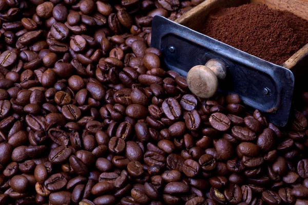 Cassetto da macinacaffè pieno di caffè in polvere — Foto Stock