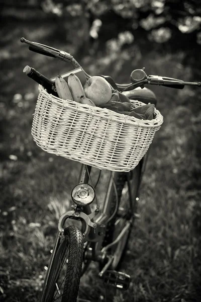 Pink bike with white basket — Stock Photo, Image