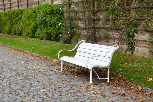 Bílé lavičce v parku — Stock fotografie