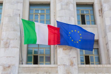 flags of European Union and Italy