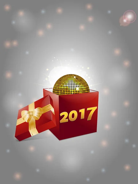 Christmas gift box and disco ball background 2017 — Stock Vector