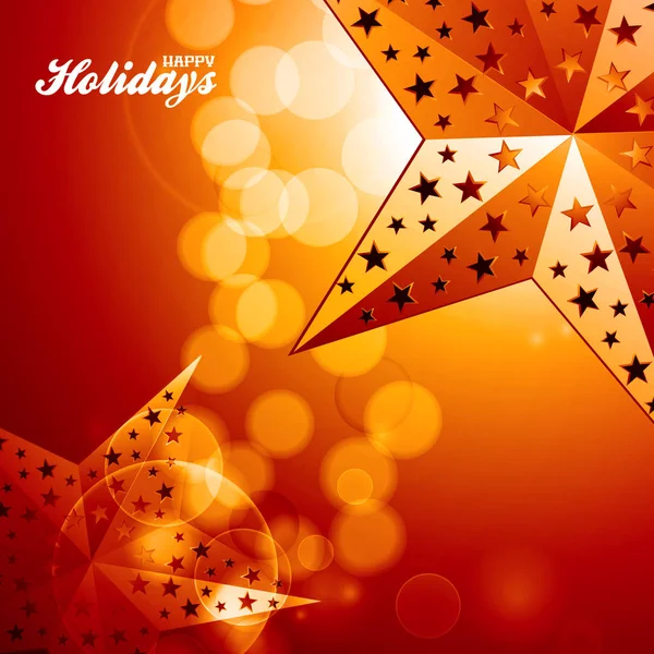 Frohe Feiertage goldene Sterne auf glühendem Hintergrund — Stockvektor