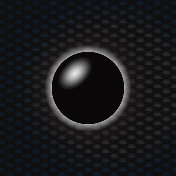 Esfera negra 3D sobre fondo de panal oscuro — Vector de stock
