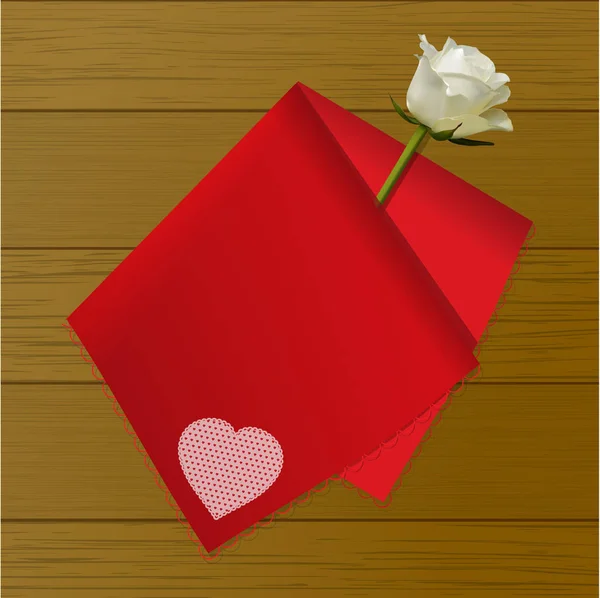 Θηλή πετσέτα διπλωμένο σε ένα τριαντάφυλλο σε ξύλο φόντο — Διανυσματικό Αρχείο
