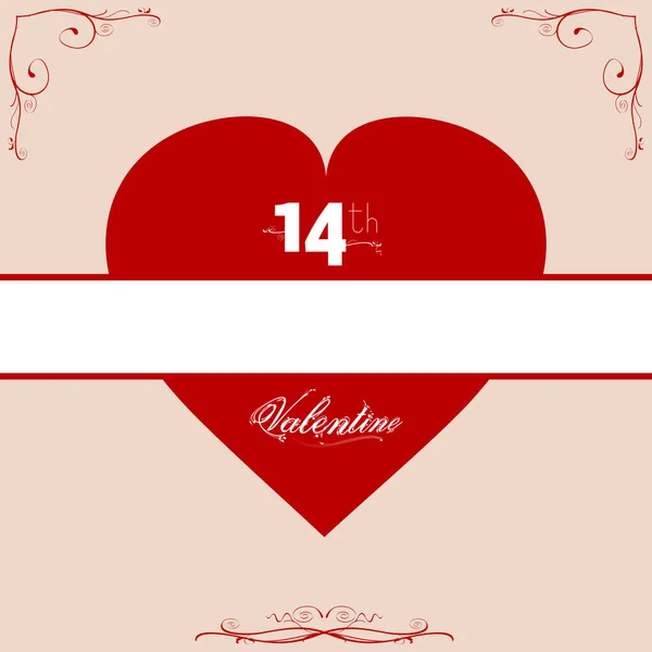 14 alla hjärtans röda hjärtat med blommig ram — Stock vektor