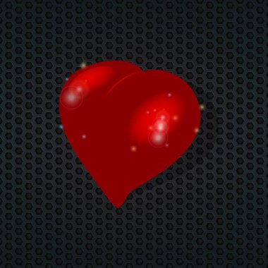 Kırmızı kalp ve gölge petek yapısı üzerinde