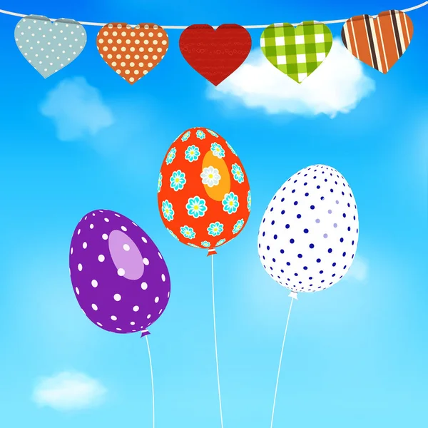 Ovos de Páscoa balões voando sobre o céu azul — Vetor de Stock