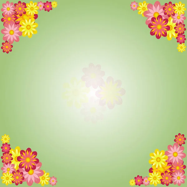 Fundo verde primavera com flores — Vetor de Stock