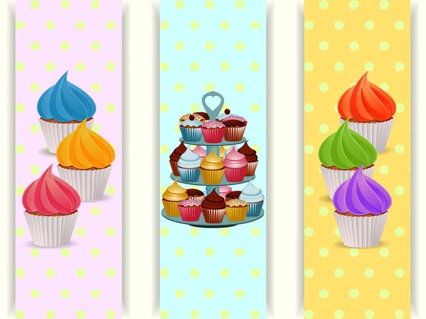 Pancartas de cupcakes y cupcakes — Vector de stock