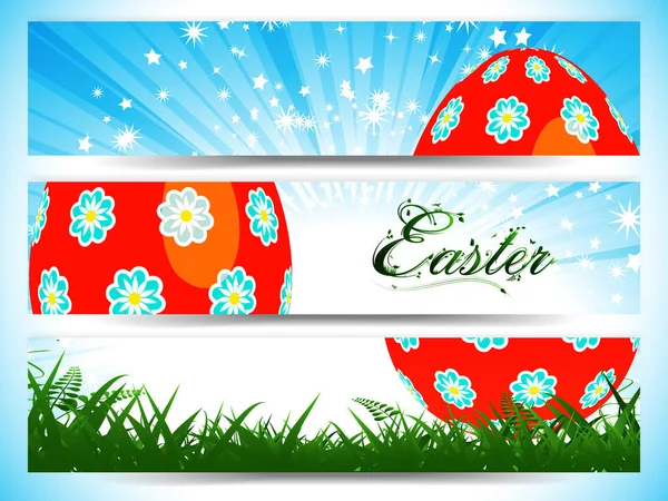 Easter decorated egg panels with floral text — Stock Vector