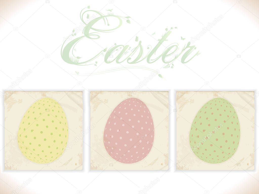 Three vintage Easter eggs on square panels