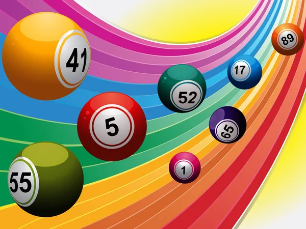 Bolas de bingo sobre arco-íris curvo — Vetor de Stock