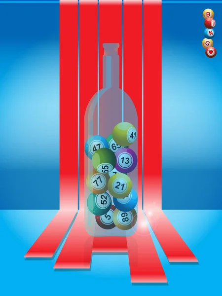 Bingo balls in a glass bottle over stripes — Stock Vector