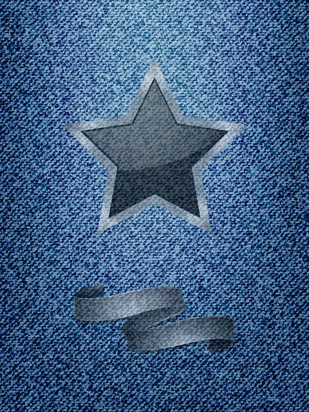 Estrella y estandarte sobre fondo de textura denim — Vector de stock