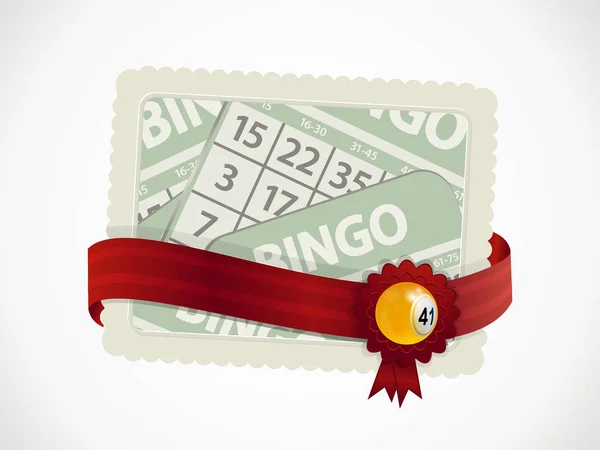 Bingo-presentkort och band med crest och boll — Stock vektor