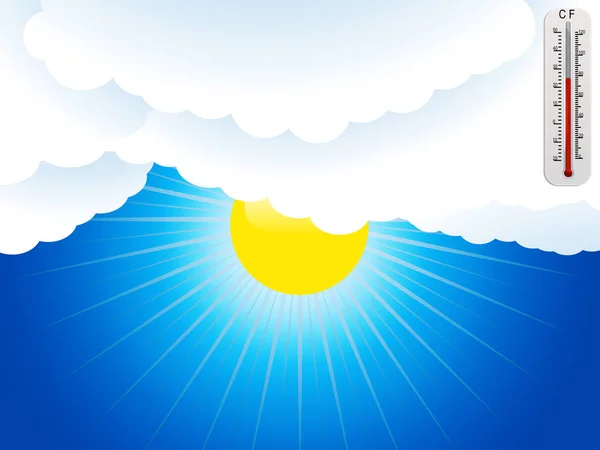 Sonne Wolken und Thermometer Hintergrund — Stockvektor