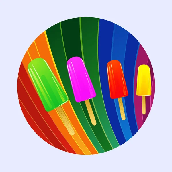 Lollies de glace sur bordure à rayures courbes multicolores — Image vectorielle