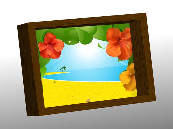 Cadre photo en bois avec photo d'été — Image vectorielle