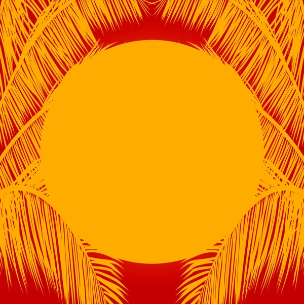 Masque soleil jaune et palmiers sur fond rouge — Image vectorielle