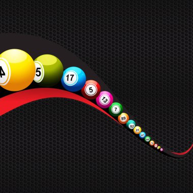 Bingo piyango topları siyah petek soyut dalga üzerinde