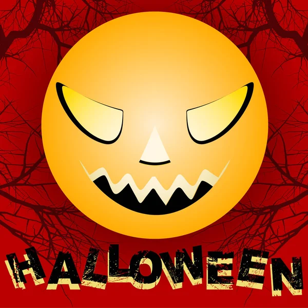 Griezelig Halloween-moon en decoratieve tekst op rode achtergrond — Stockvector