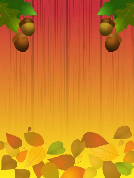 秋天的橡子和叶子木材着色面板上 — 图库矢量图片