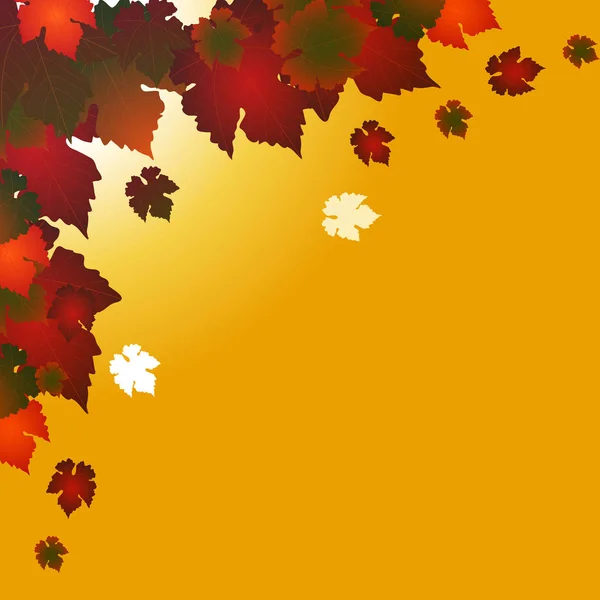 Autumn square background with red leafs on yellow — Stock Vector