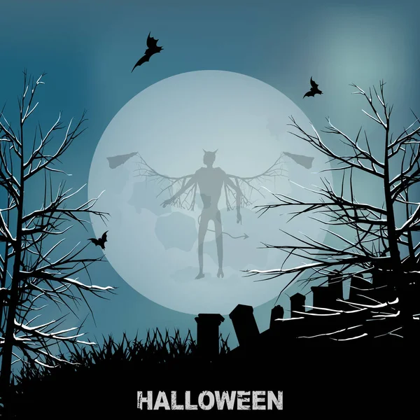 Halloween evil angel i księżyc tło — Wektor stockowy