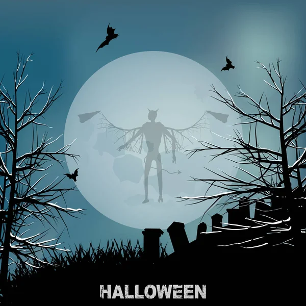 Halloween mal anjo e lua fundo — Vetor de Stock