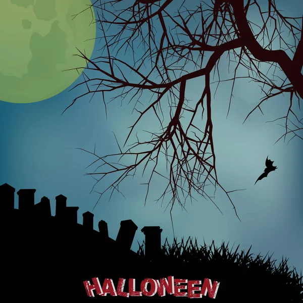 Halloween tło z straszne drzewa cmentarz i tekst — Wektor stockowy