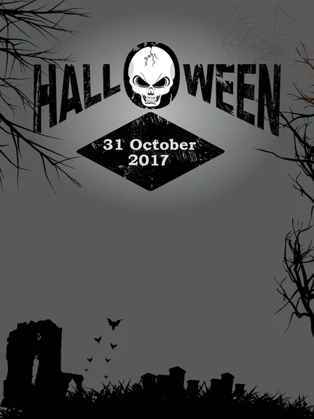 Halloween decoratieve tekst en schedel op griezelig achtergrond — Stockvector