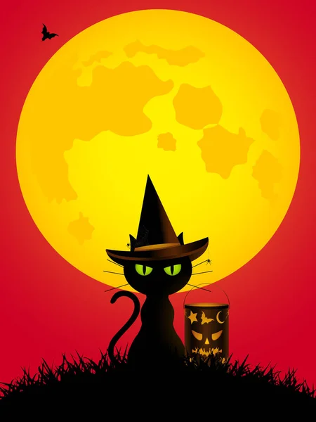 Halloween macska és lámpás rajzfilm stílusú — Stock Vector