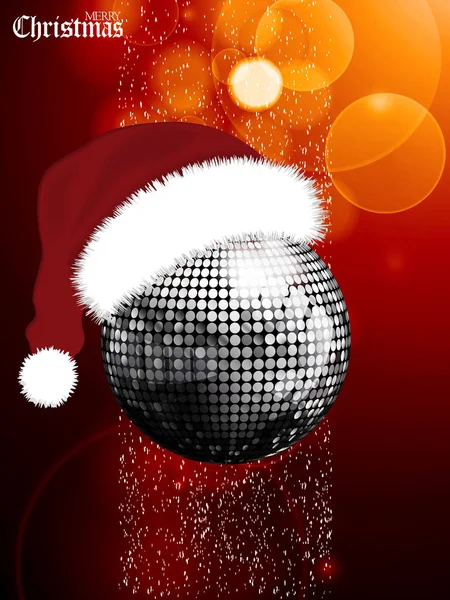 Χριστουγεννιάτικη εορταστική λαμπερό φόντο με μπάλα disco και Santa h — Διανυσματικό Αρχείο