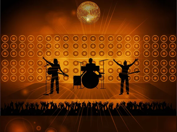 Rock pop band on stage and crowd — Stock Vector