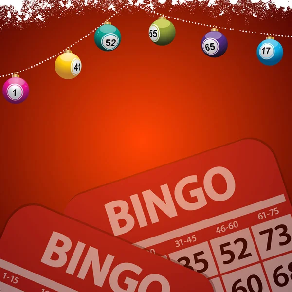 Bingo julgranskulor på festlig röd bakgrund — Stock vektor