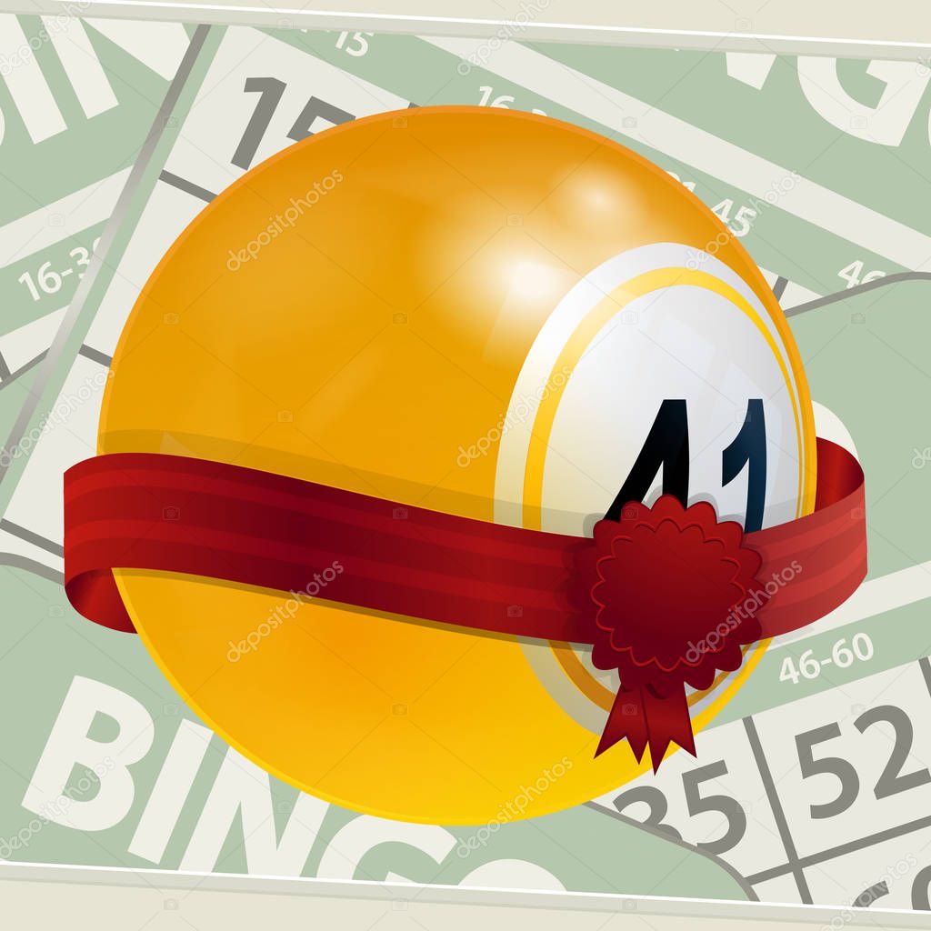 Bingo ball and ribbon on numbers background